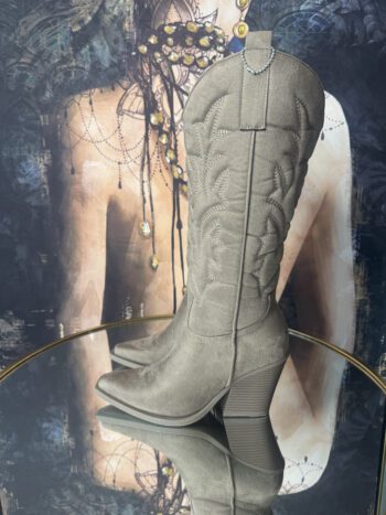 Western Μπότες Suede με Κεντητό Σχέδιο