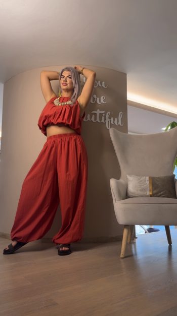 Σετ Oversized Crop Top-Παντελόνι